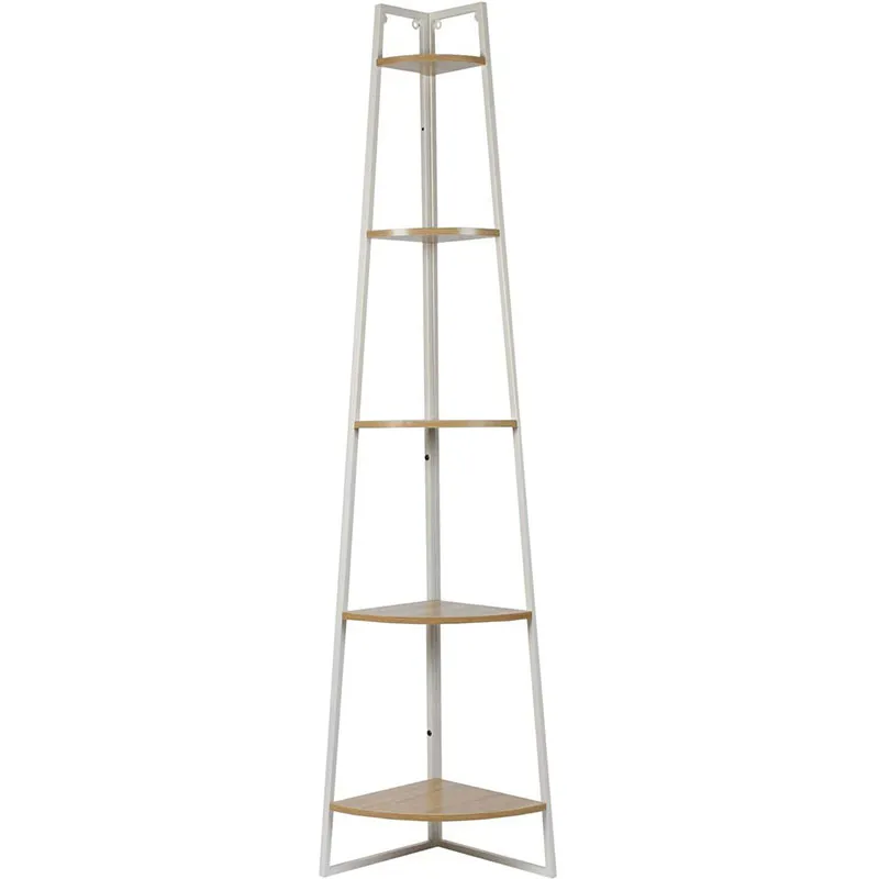 Etagère d'angle 5 niveaux Bois/Métal Blanc - 34,5x180cm-0