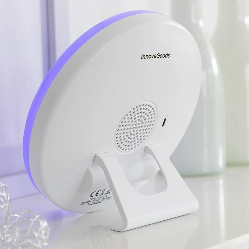 Réveil matin rechargeable avec enceinte - ø16x9cm-5