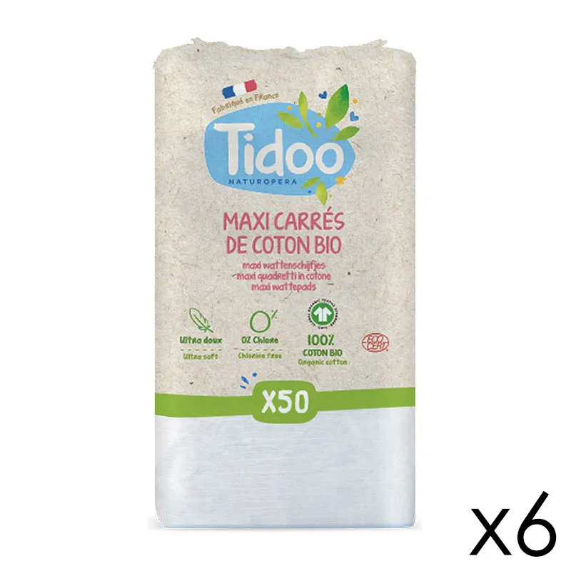 6 Paquets de Maxi-Carrés de Coton Bio - 6x50pcs-0