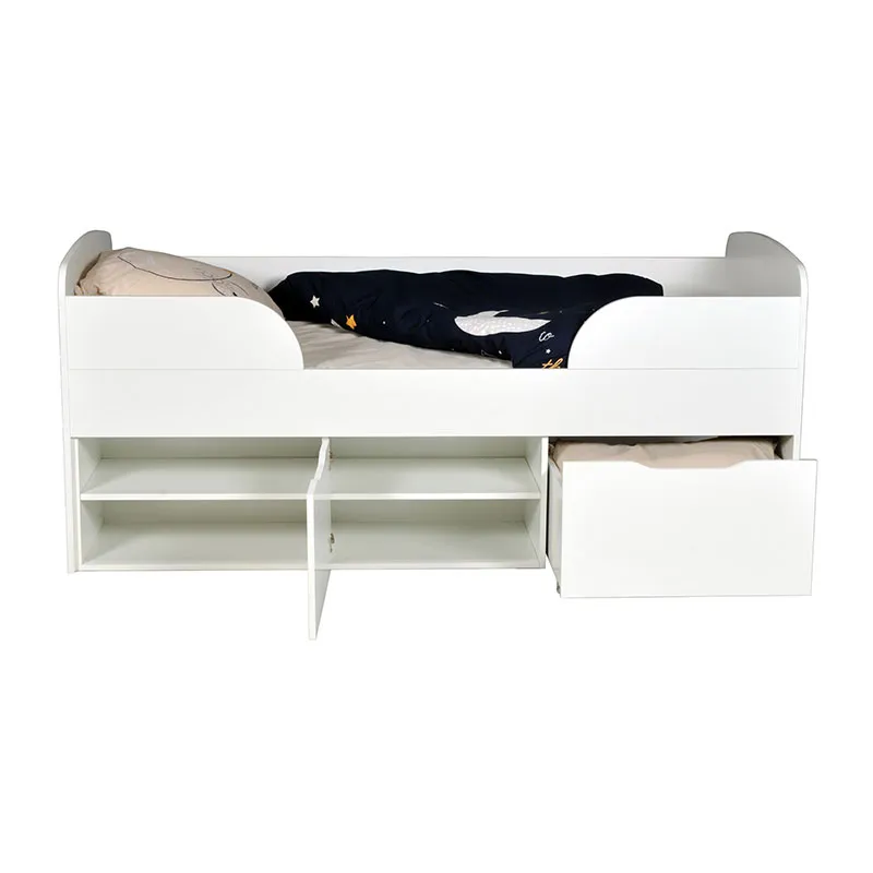 Lit mi-hauteur avec rangement + Sommier + Rangements Elio Blanc-4