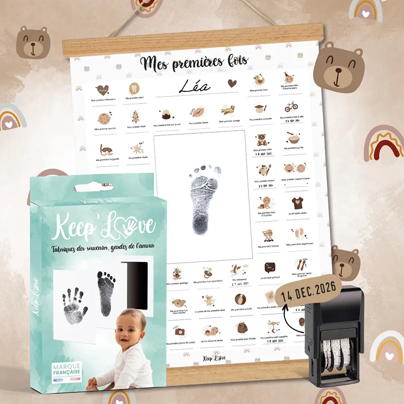 Affiche Mes Premières Fois + Kit d'empreintes + Tampon + Baguette de suspension - Ourson-0