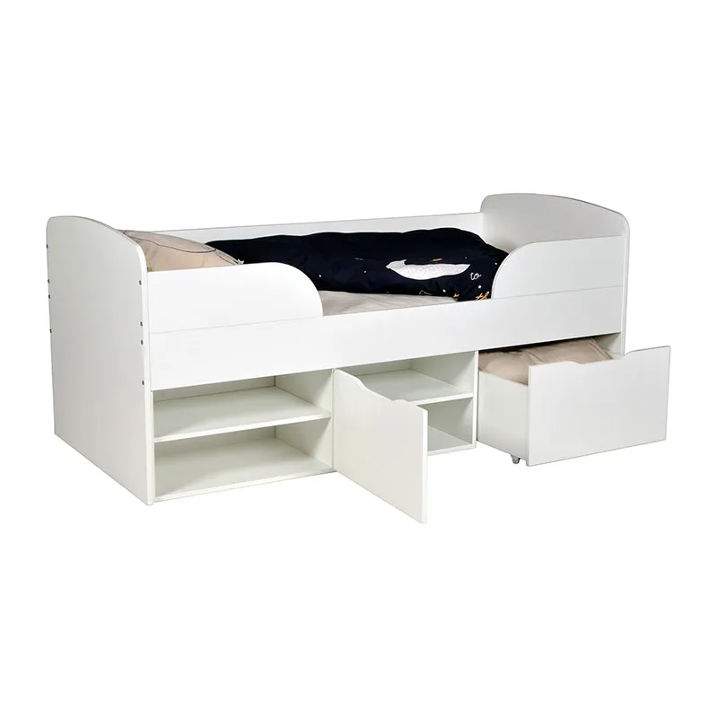 Lit mi-hauteur avec rangement + Sommier + Rangements Elio Blanc-3