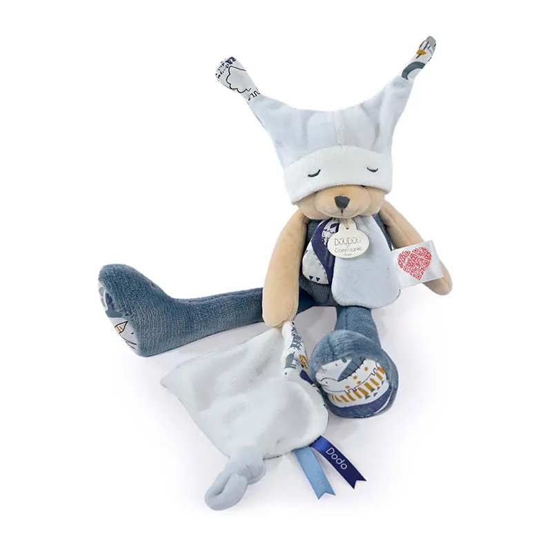 Doudou Ours Pantin Histoires Bleu - 10x15x35cm-1