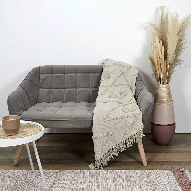 Plaid Ethnique Beige Losange écru - 150x120cm-1