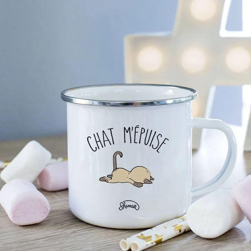 Mug Métal Chat m'épuise - Blanc-0