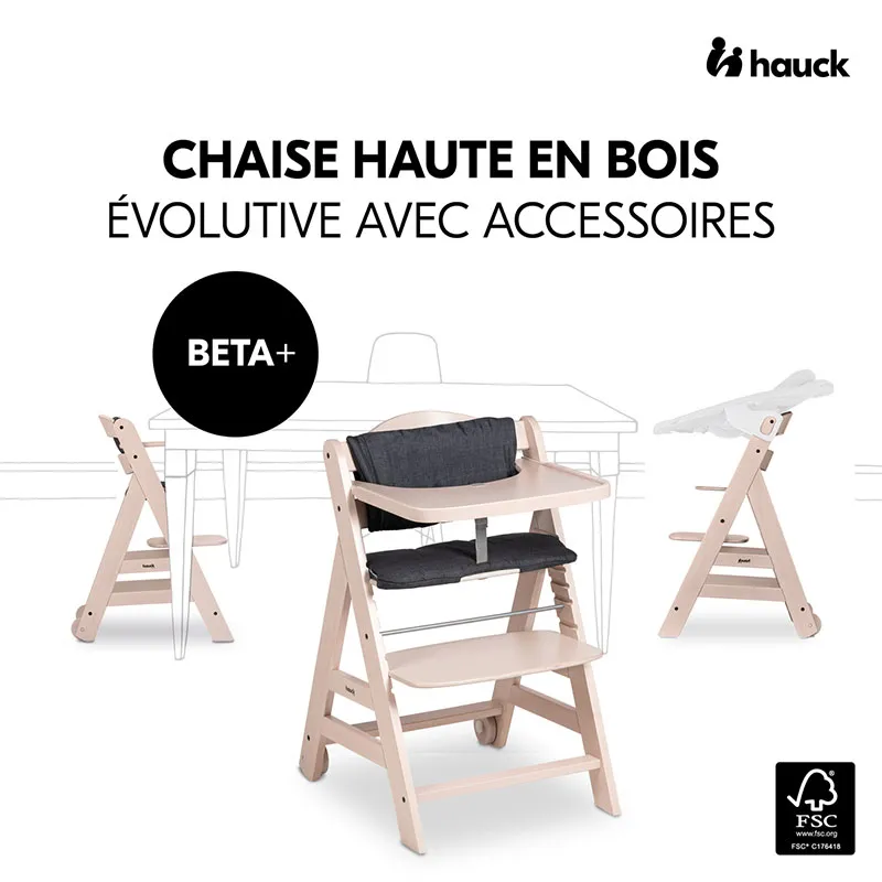 Chaise haute Beta+ avec harnais Whitewashed - 6m+-6