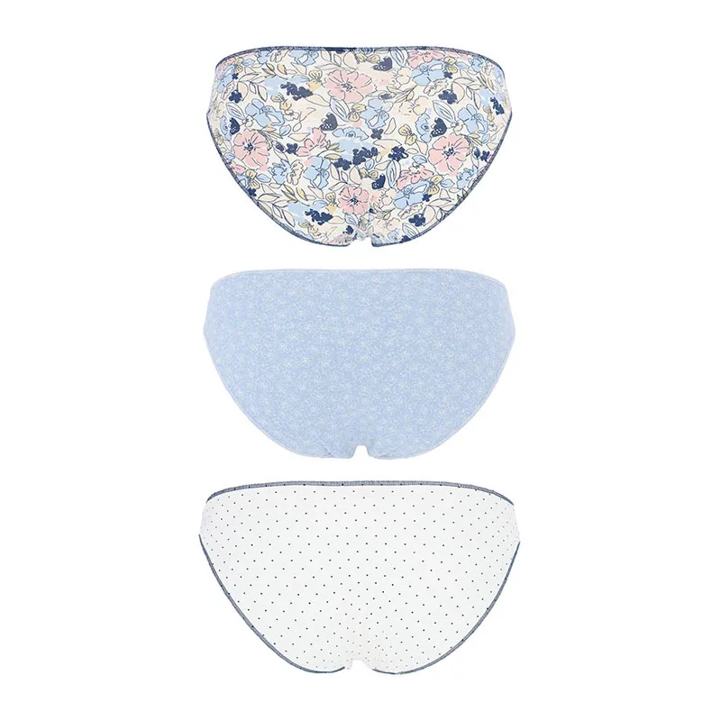 3 Culottes Mini Fleurs - Bleu/Blanc-2
