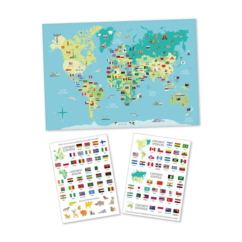 Carte du monde + stickers drapeaux - 66x44cm-0