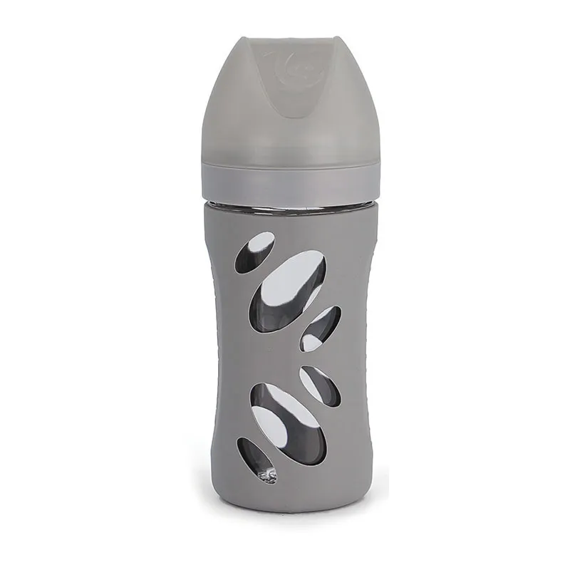 Biberon anti-colique Verre 260ml Gris Pastel - 2m+-1