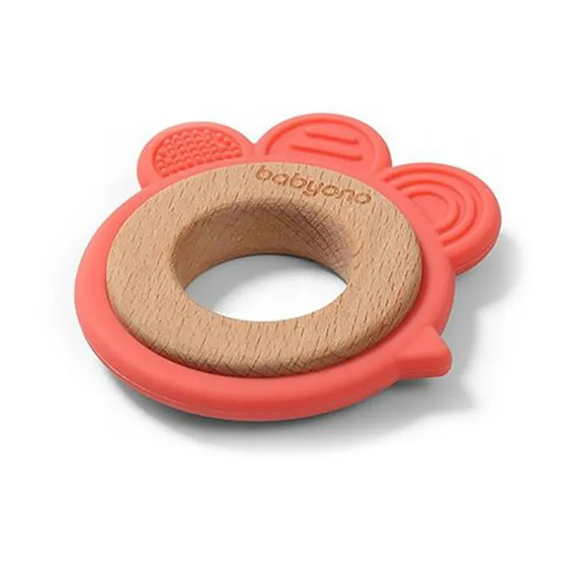 Anneau de dentition Bois/Silicone Poule Abricot - 0m+-0