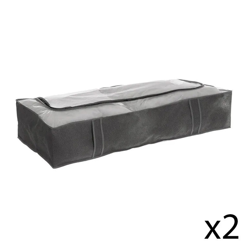 2 Housses de rangement Sous lit Gris - 100x45x20cm-0