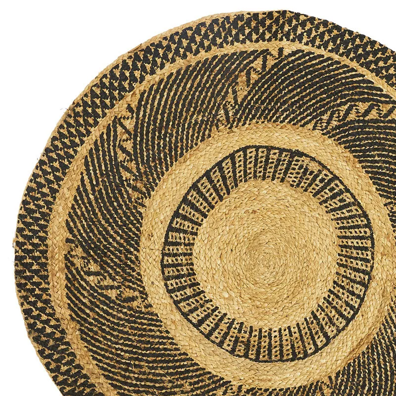 Tapis rond Jute Coton Noir Beige - ø90cm-4