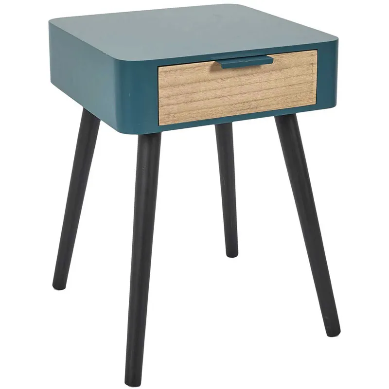 Chevet 1 tiroir Bois Bleu canard - 35x48x40cm-3