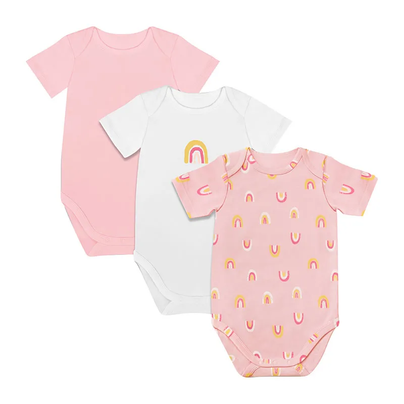 3 Bodies MC Coton Bio Rainbow Bébé - Rose/Blanc-0