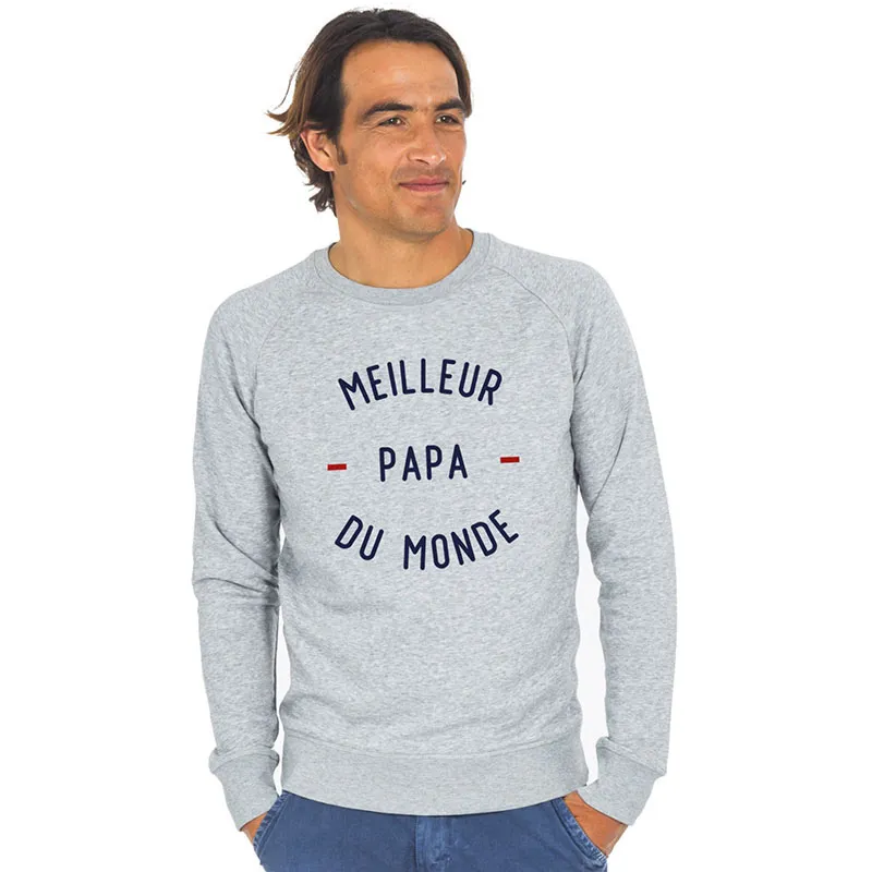 Sweat Homme Meilleur papa du monde 2 mpt - Gris chiné-0