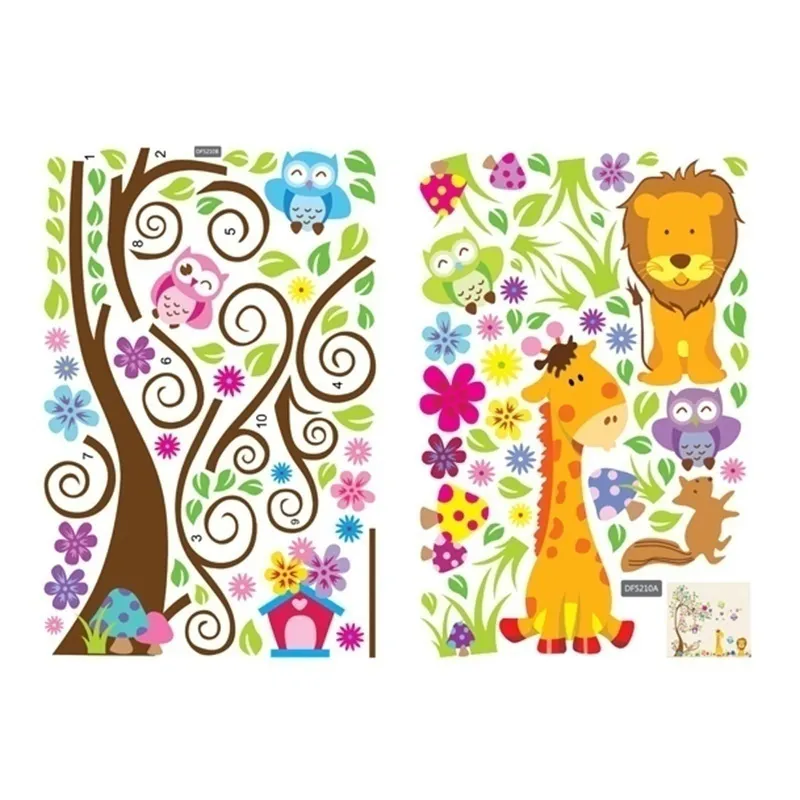 Stickers Géants - Arbre Fleurs girafe et lion-2