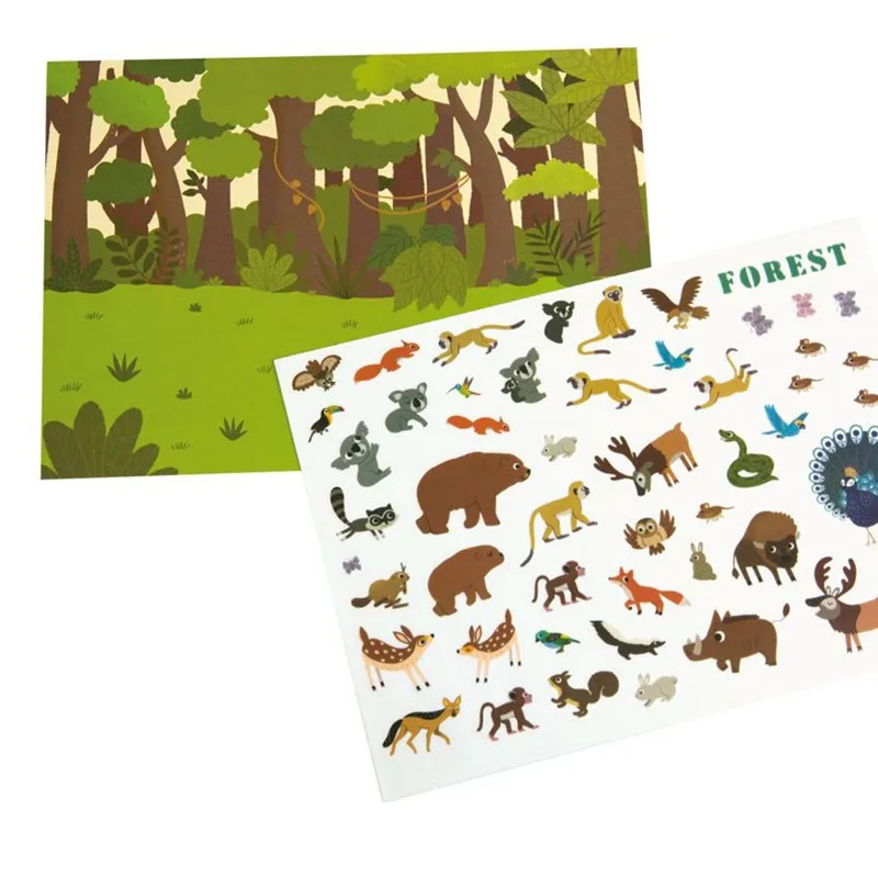 Stickers réutilisables Animaux 200pcs - 36m+-4