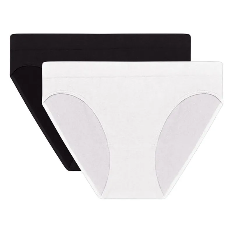 2 Culottes Femme Coton BIO - Blanc/Noir-0