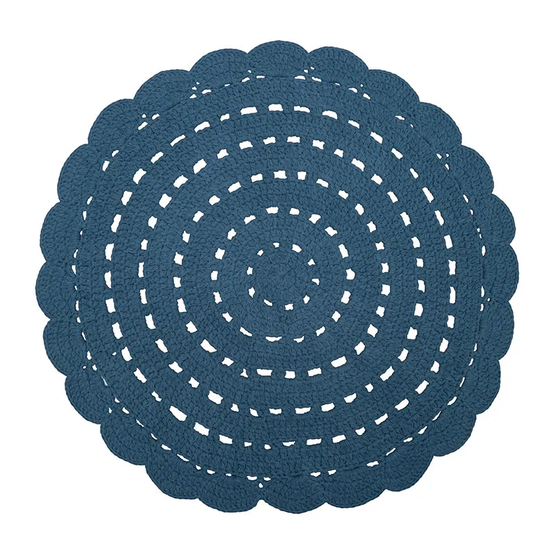Tapis Coton crochet Alma Bleu - ø120cm-0