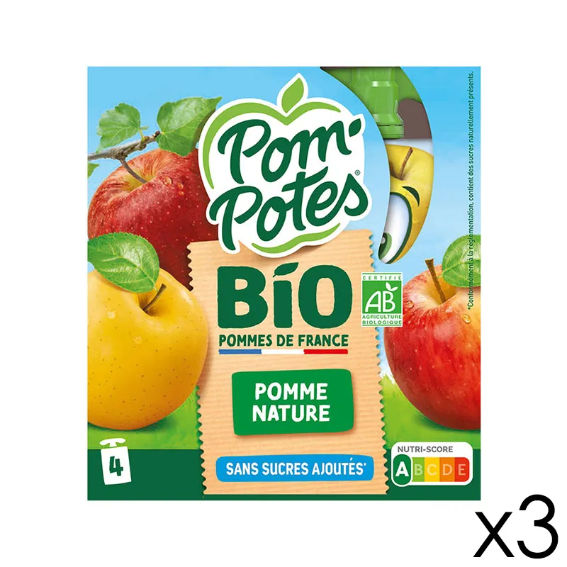 12 Compotes Gourdes BIO Pomme Nature - 12x90g-0