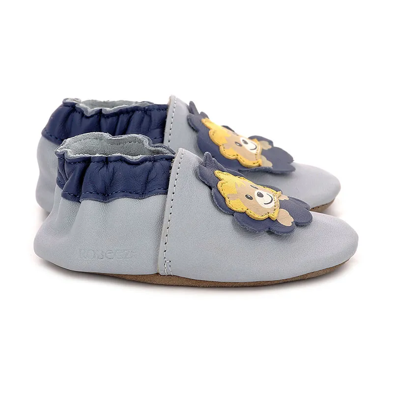 Chaussons cuir Soft Soles Lion - Bleu clair-1