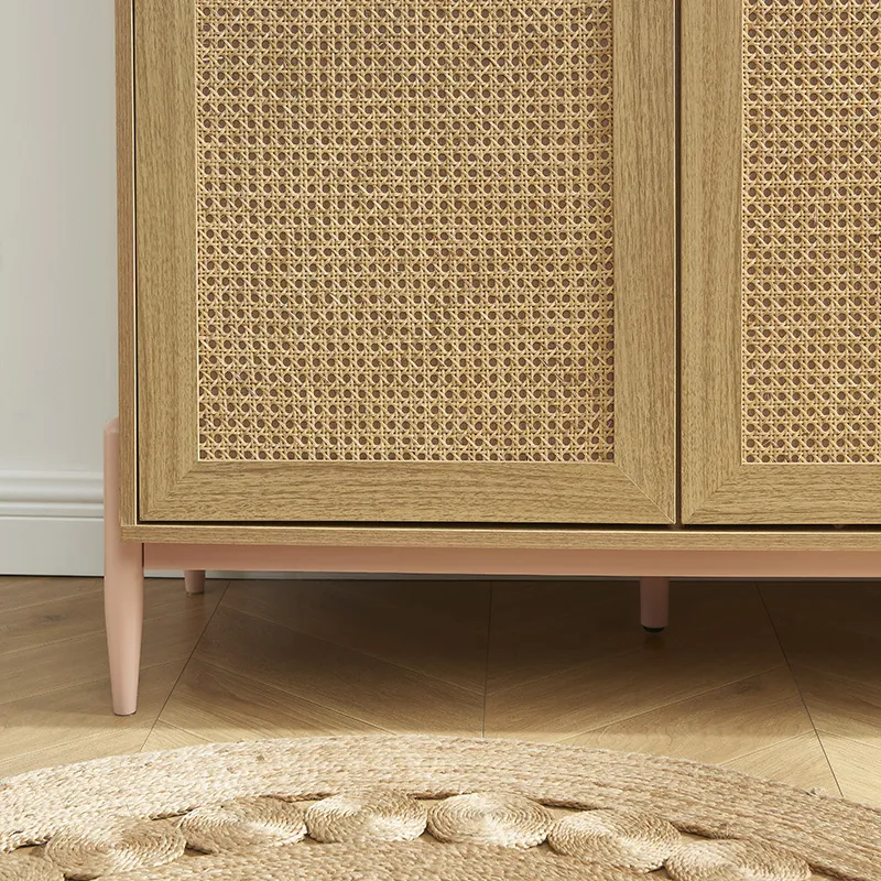Armoire Pablo rose & cannage rotin 2 portes - 100x47x170cm-5