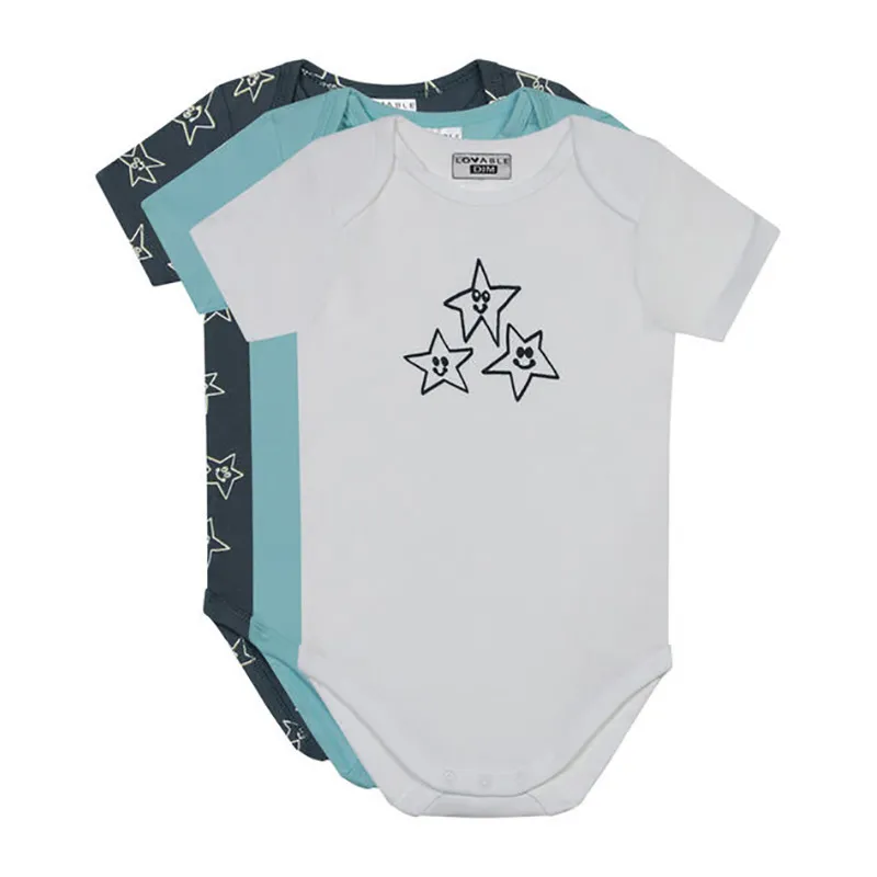3 Bodies MC Coton Bio Étoiles Bébé - Bleu-0
