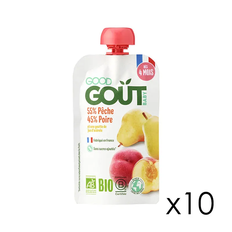 10x120g Gourdes Poire Pêche BIO - 4m+-1