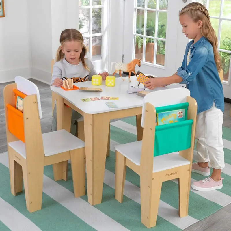 Set Table + 4 Chaises Bois Gris cendré - 4+-0