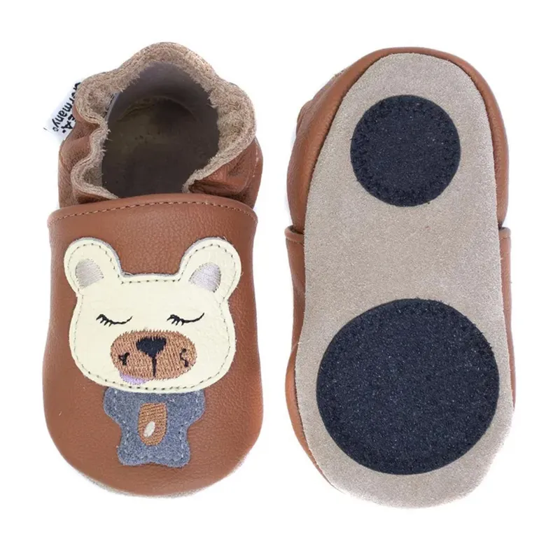 Chaussons cuir antidér. Ours - Marron-0
