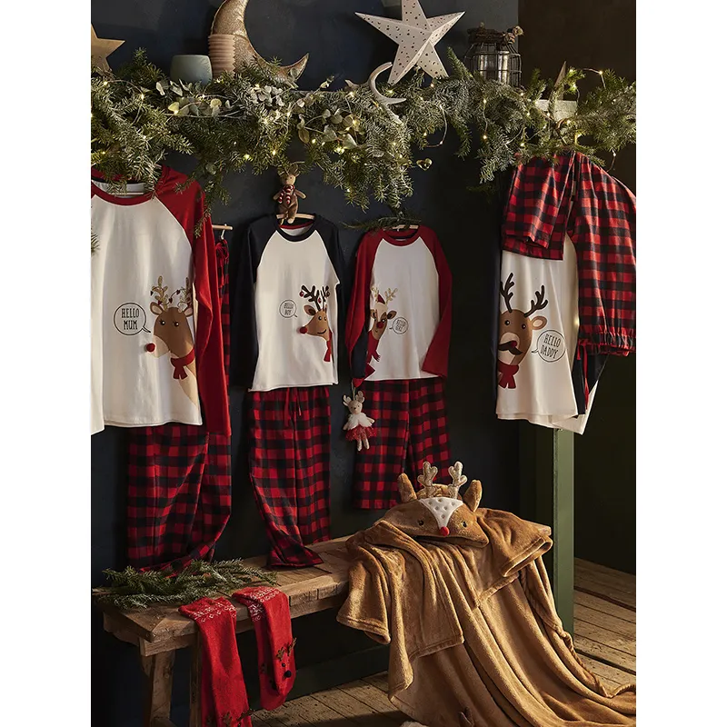 Pyjama Homme Renne de noël - Rouge/Marine/Écru-3