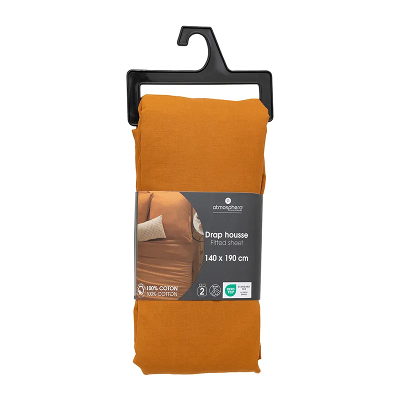 Drap housse Coton bonnet 30 cm Jaune Cumin - 140x190cm-2
