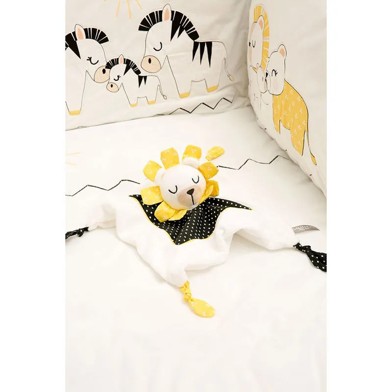 Tour de lit Peluche & pompon Bleu/Jaune - 180x40cm-3