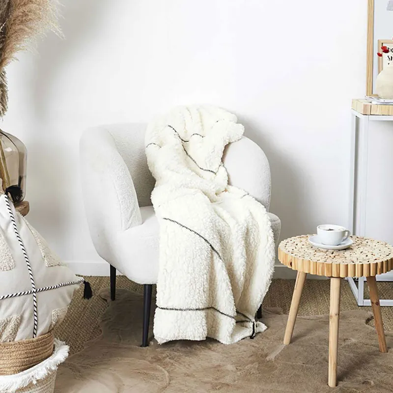 Plaid Sherpa Motif tressé Blanc - 130x160cm-0