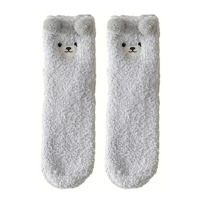 Paire de chaussettes Ourson en peluche T.U - Gris-1