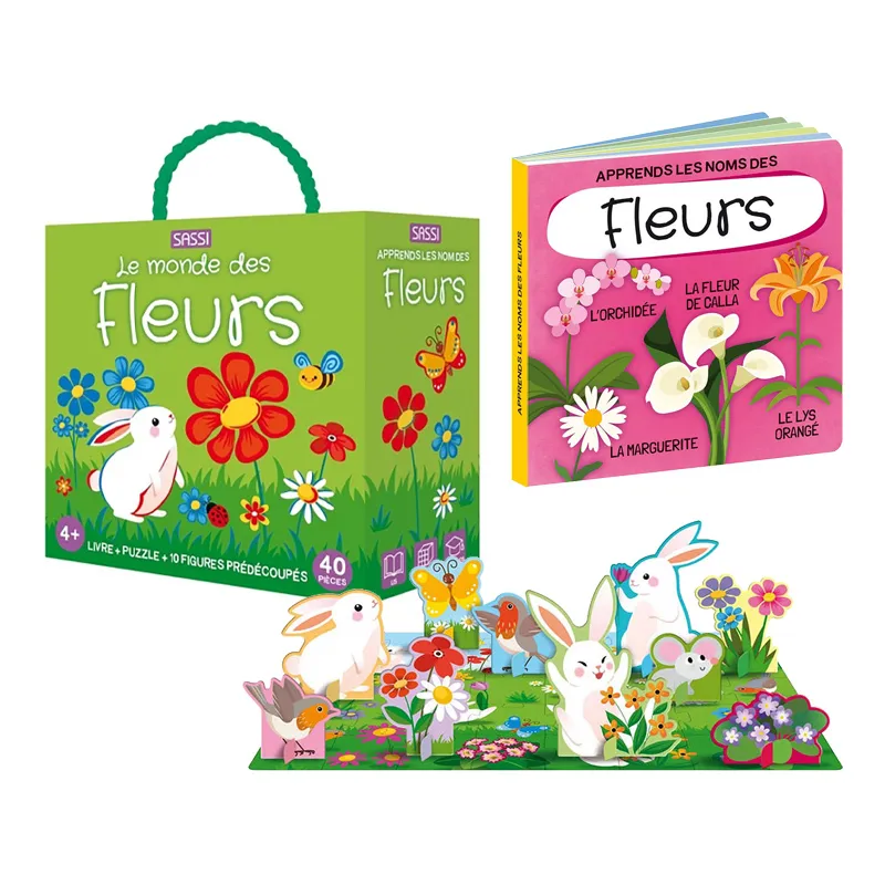 Livre + puzzle + 10 figures Le monde des fleurs 40pcs - 4+-4