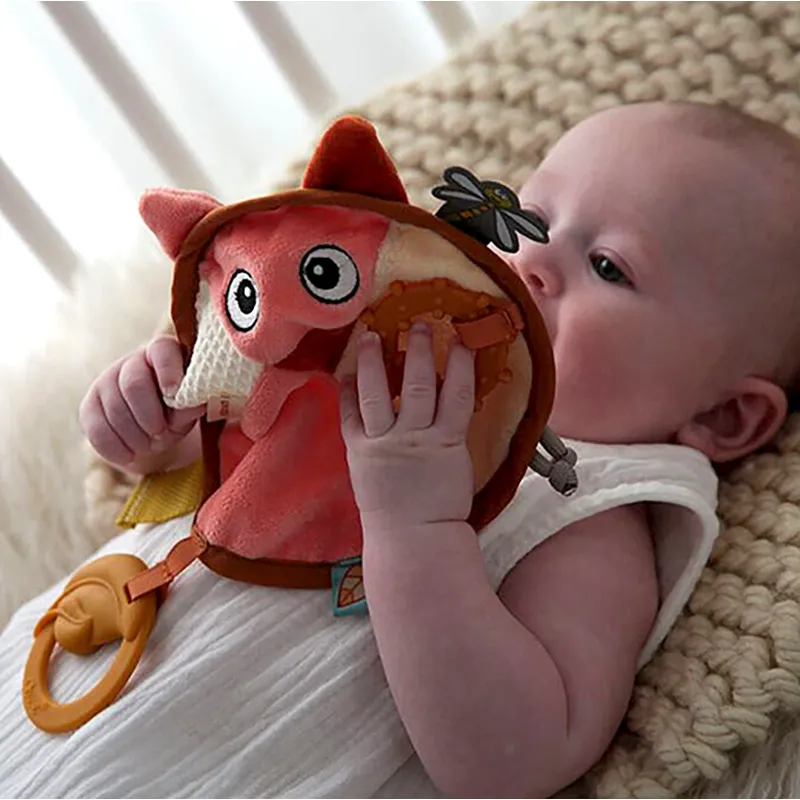 Doudou Fiona le Renard + Attache-tétine Olie Hibou - 0m+-0