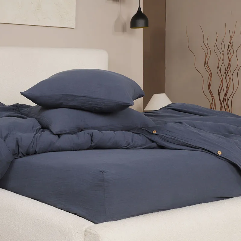 Drap-H. Gaze de coton Bonnet 30cm Bleu pétrole-1