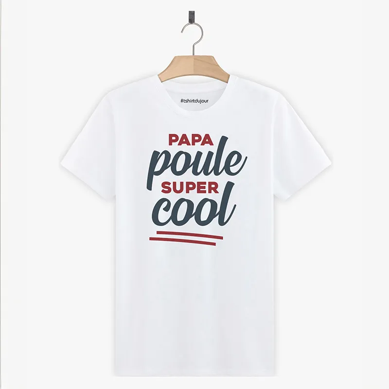 T-shirt Homme BIO Papa poule super cool - Blanc-0