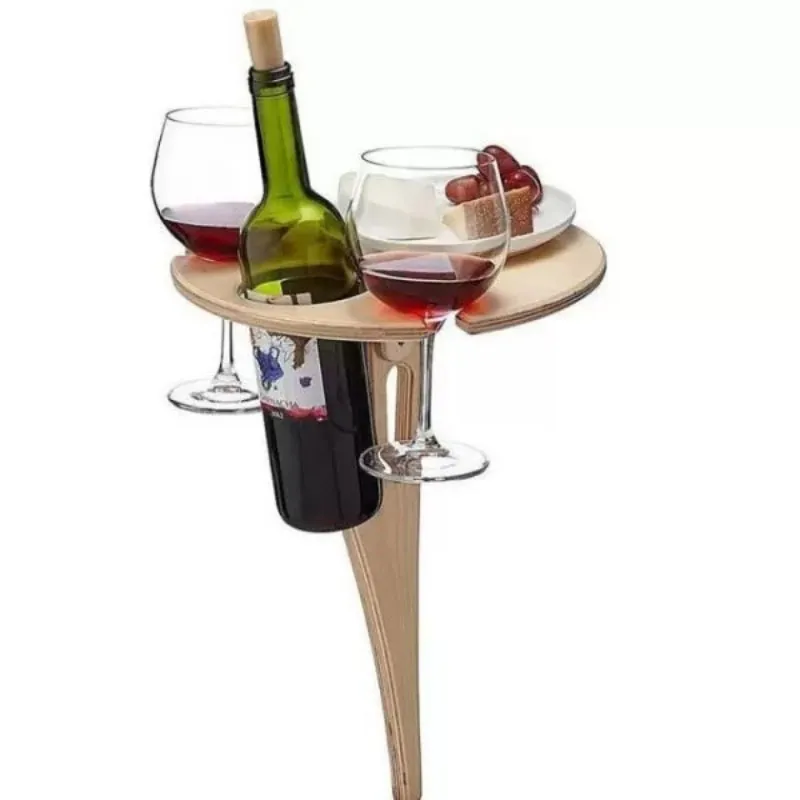 Porte bouteille & Verre portable pliable Bois - 20x31cm-2