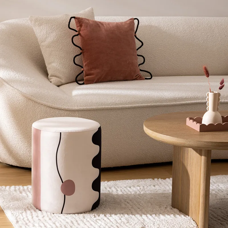 Pouf Nofy velours Blanc - ø31x38cm-1