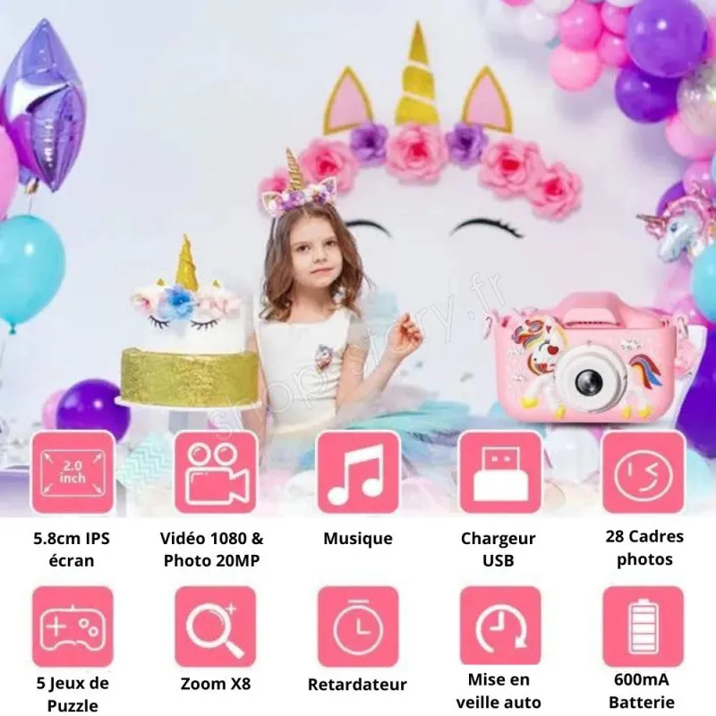 Appareil photo pour enfant Licorne Rose - 3+-6
