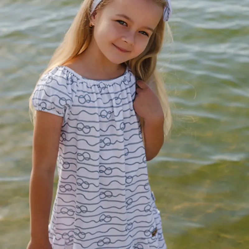 Robe MC + Headband Marin nœud - Blanc/Marine-0