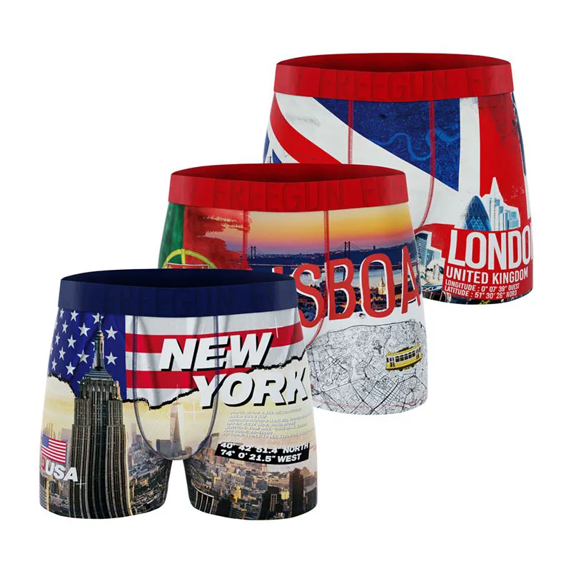 3 boxers homme Landscape - Bleu/Rouge/Blanc/Vert-0