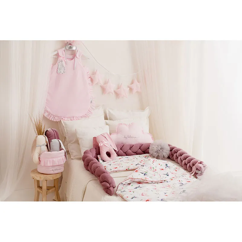 Tour de lit tressé velours Rose clair - 230cm-2