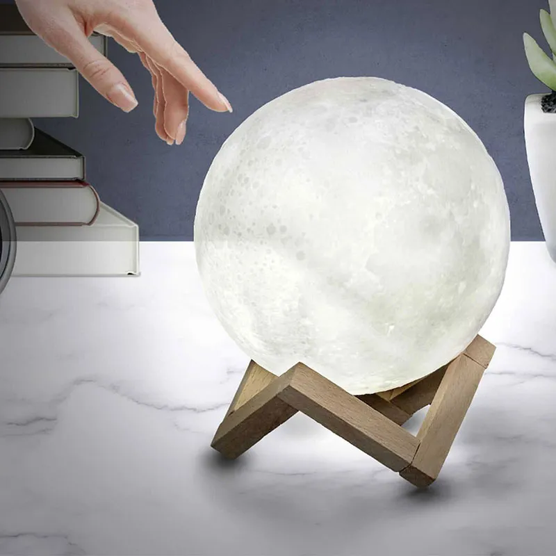 Lampe tactile Lune Blanc/Bois - Ø15cm-1