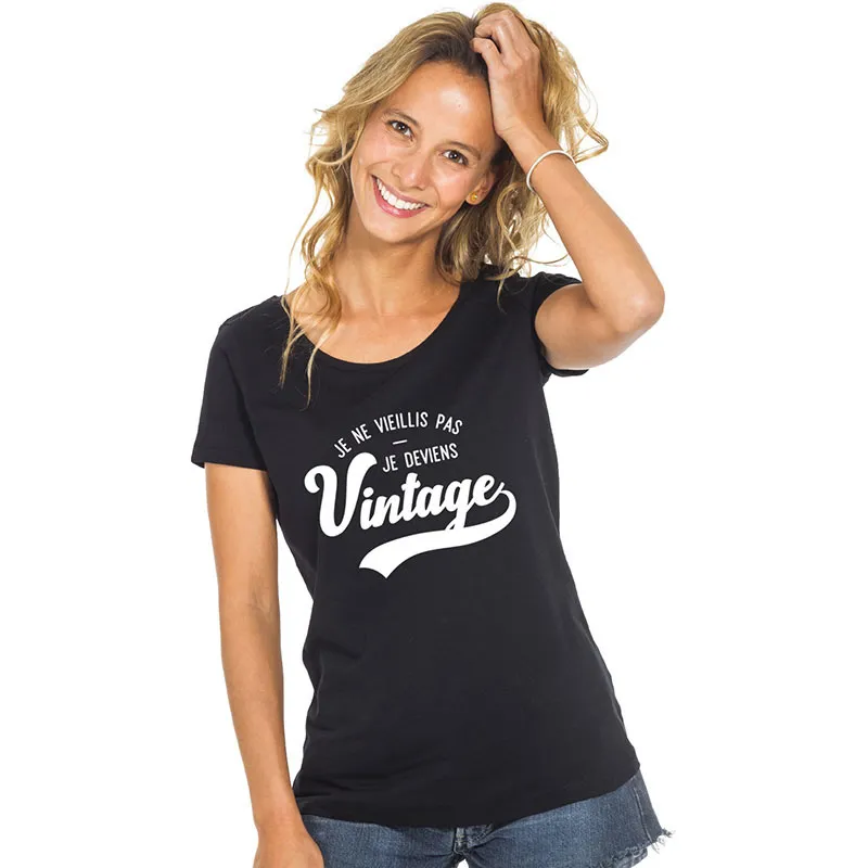 T-shirt Femme Je ne vieillis pas je deviens vintage BIO - Noir-0