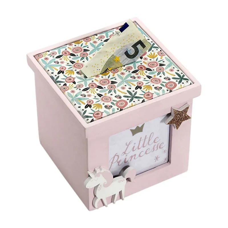 Tirelire Cube bois Rose - 60x40x11,5cm-2