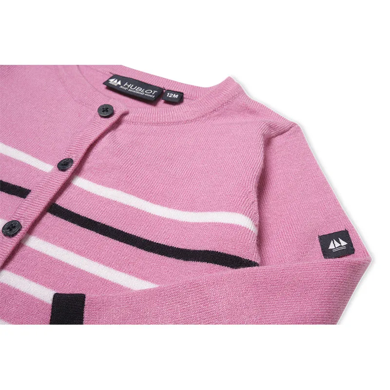 Gilet boutonné avec broderie dos fille Mappa - Pinky/Blanc/Marine-2