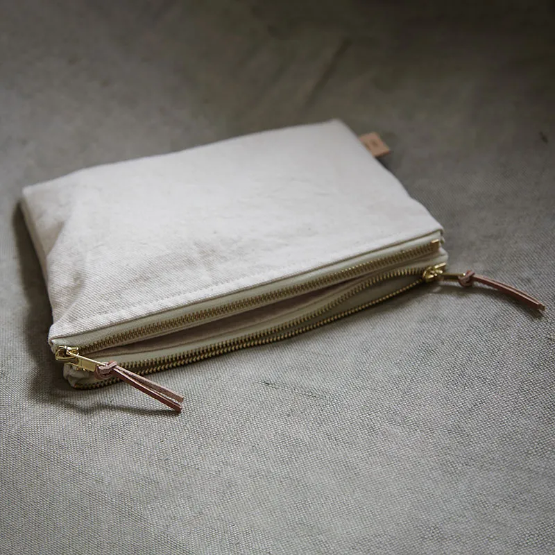 Trousse plate Nenette double canvas - Milk -0